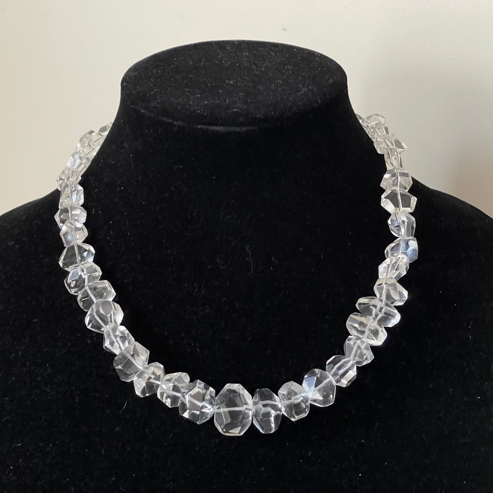 Deb Guyot chunky clear quartz, sterling silver 925 beaded necklace, statement